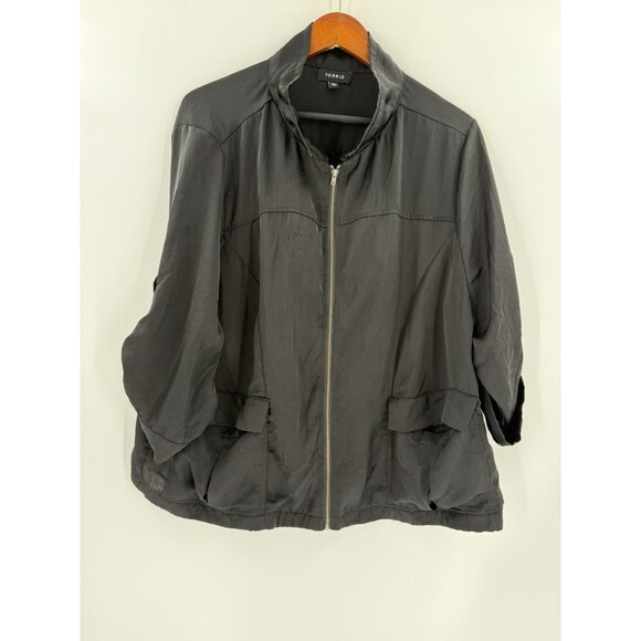Torrid Black Jacket Full Zip With Pockets Roll Tab Sleeves Size 2X - Picture 5 of 9
